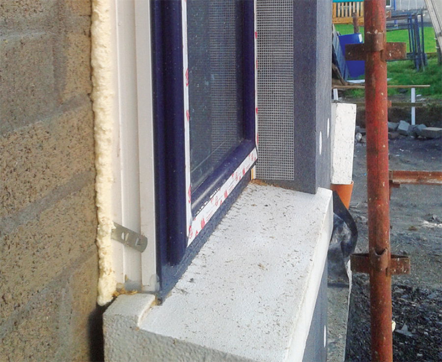 Thermal bridge free sills from Passive Sills with windows installed proud of blockwork;