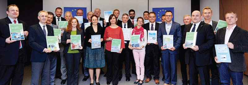 Presentation of Environmental Product Declaration certificates to a number of prominent European construction product manufacturers at an October 2014 Eco Platform event