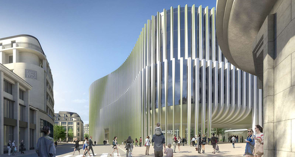 An illustration of Baumschlager Eberle’s new passive HQ design for BNP Paribas