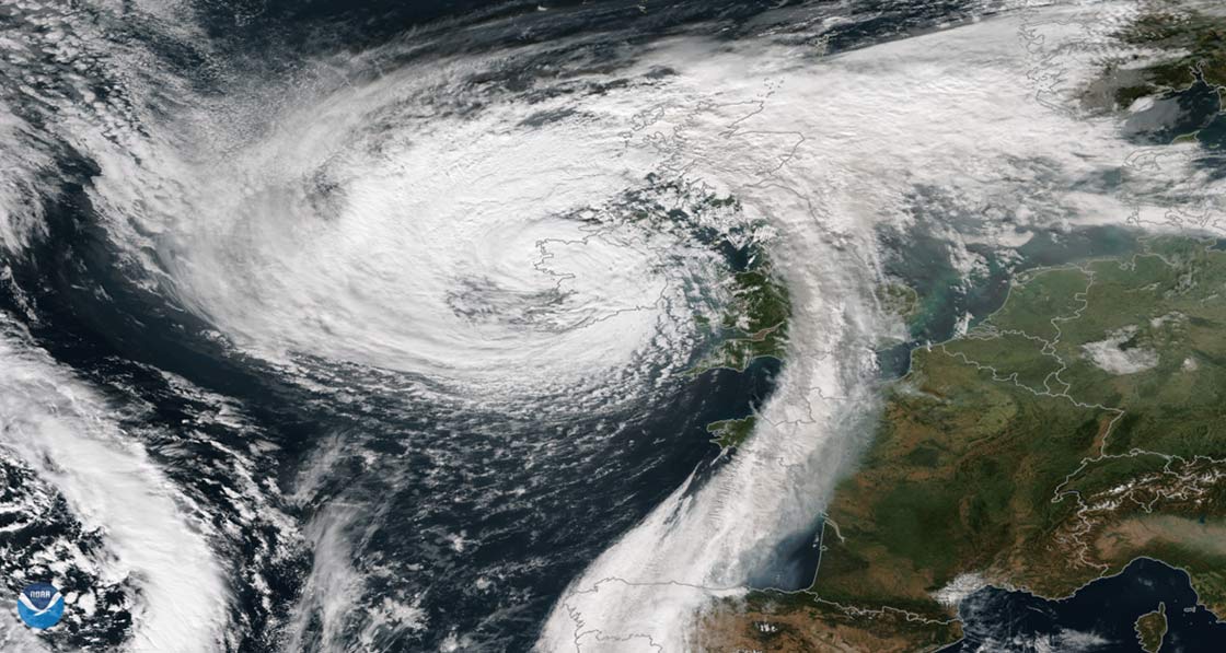 Storm Ophelia, the easternmost Atlantic major hurricane on record, moving over Ireland and the UK last winter