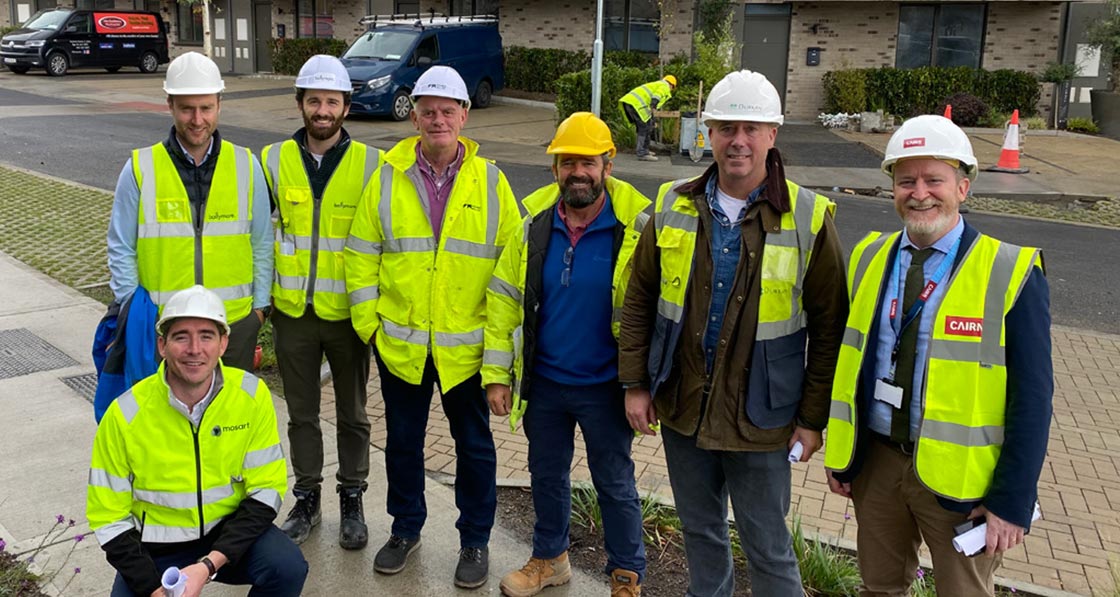 Pictured at Durkan Residential’s Egremont passive house scheme in Killiney are MosArt director Stephen Donoghue and (back row, l-r) Ballymore’s senior development manager Anthony Coakley and sustainability designer Charlie Conlan; Fraser Millar director John Carrigan; Setanta director Mark Gribbin; Durkan Residential director Barry Durkan, and Cairn head of sustainable construction Stephen O’Shea.