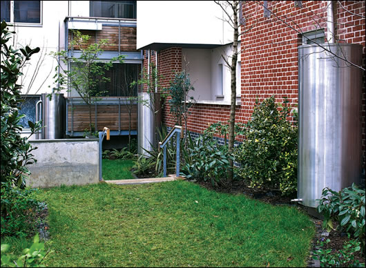 There are six stainless steel water-butts into which rainwater from down-pipes is fed for use in watering the gardens
