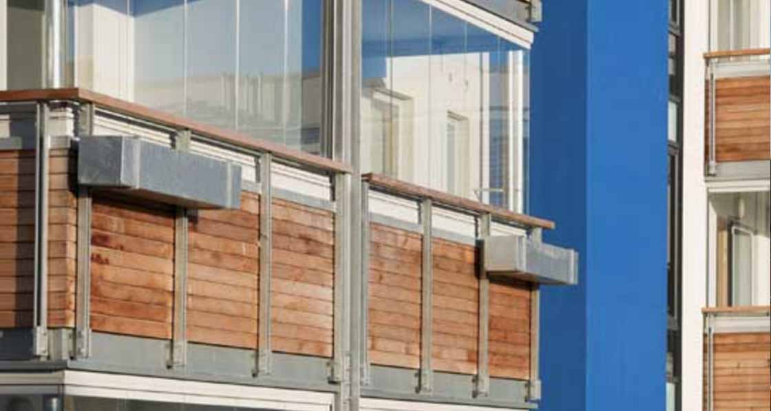 Western red cedar was used for external cladding on balconies